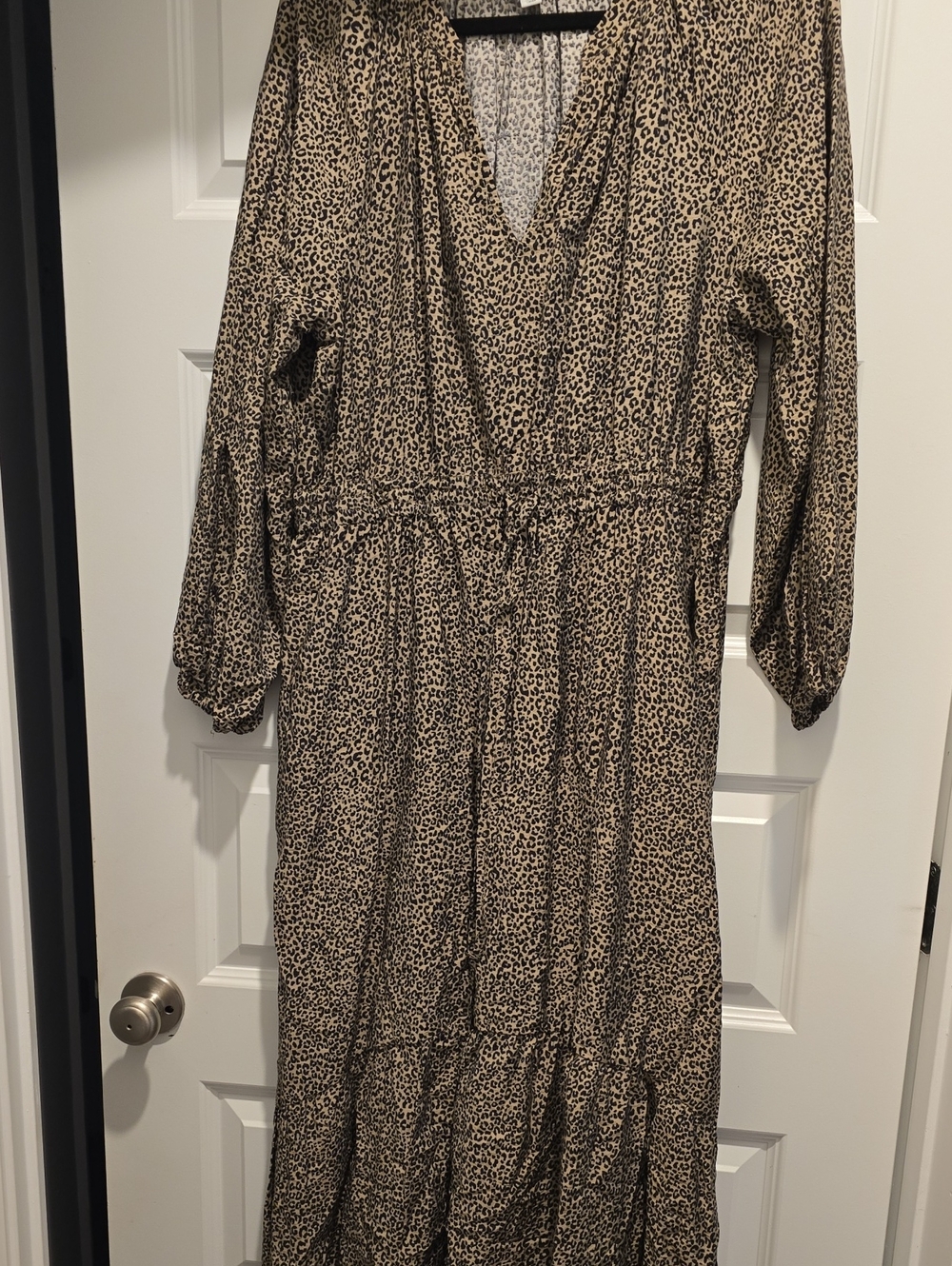 a new day Beige and Black Leopard Print Tiered Long Dress